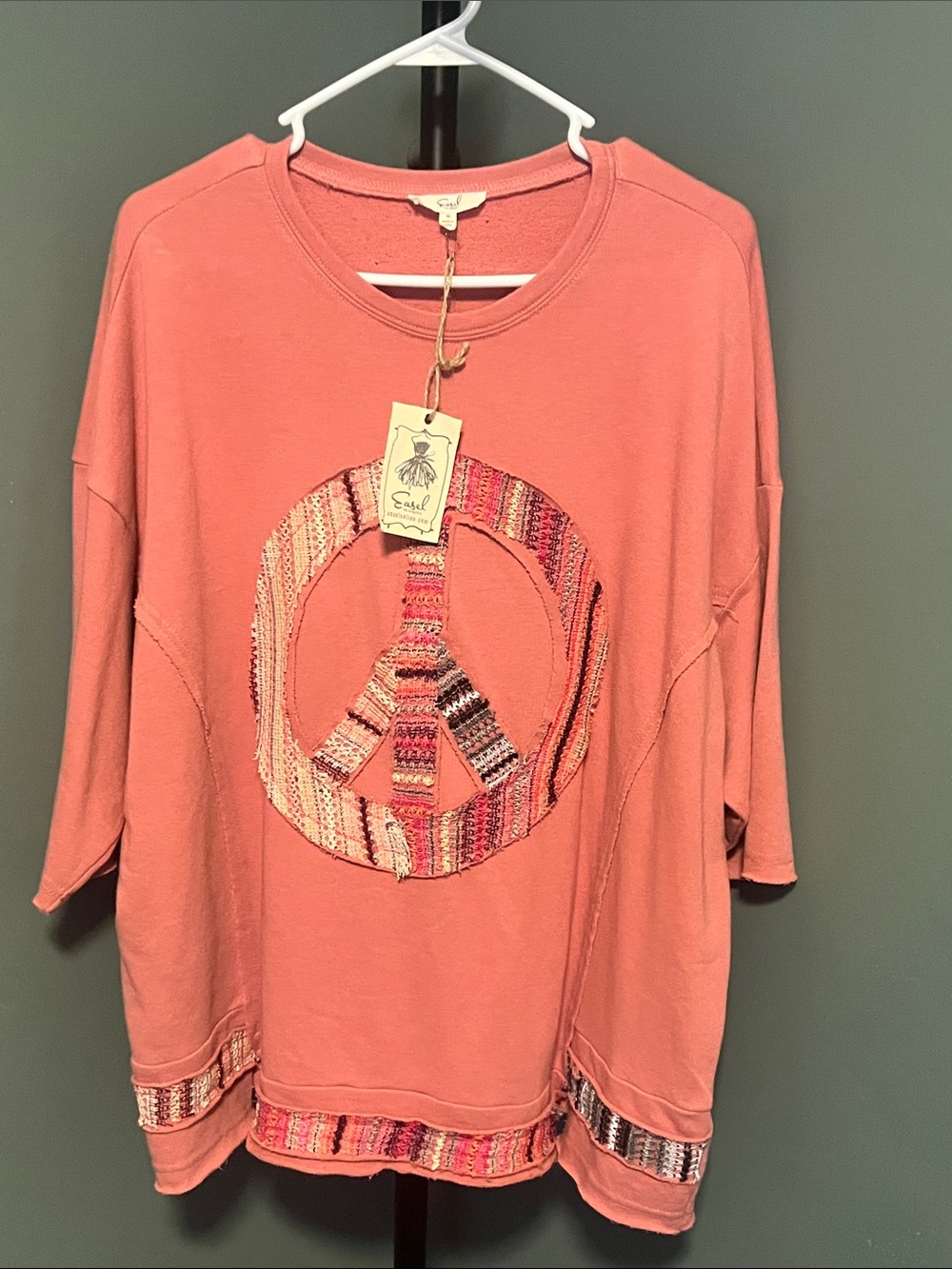 Easel Coral Peace Sign Pullover Sweatshirt
